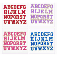Patchs lettres en chenille Keymay sans MOQ, autocollants brodés adhésifs pour vêtements et sacs, design lettres anglaises à paillettes