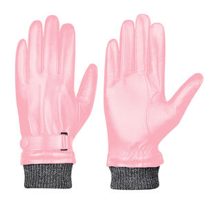 <b>Women</b> Thermal Full Finger Genuine <b>Leather</b> <b>Gloves</b> Rib Knit Cuff Wrist Buckle Lined Inner Multiple Colors Winter Daily Use - Product Image 5