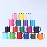 Tasses à café personnalisées avec logo, 12 oz, avec poignée, gobelet isotherme à double paroi, bouteilles d'eau noires avec revêtement en poudre pour le camping