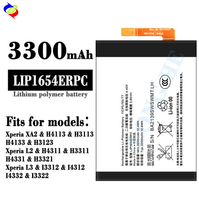 3800mAh Mobile Phone Batteries LIP1654ERPC for Sony Xperia XA2 L2 L3 H4311 H3311 Battery