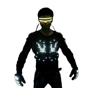 फैशन और उज्ज्वल एलईडी सूट के साथ चमकदार फ्लैश कवच चश्मा दस्ताने के लिए रात क्लब स्टेज पार्टी दिखाएँ Luminescent नृत्य कपड़े