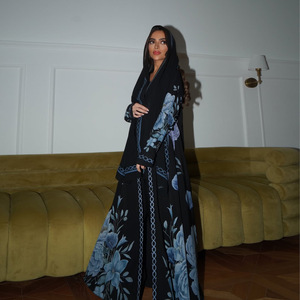 2026 <strong>Summer</strong> Two Piece Floral Print Hijab Open Abaya for Muslim Women Ramadan Holiday Outerfit Islamic Turkey <strong>Kaftan</strong> Robe - Product Image 6