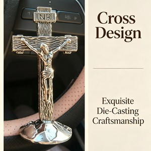 Gold And Antique Silver Alloy Metal Cross <b>Ornament</b> For <b>Car</b> Home Office Desktop Traditional Design Compact Size - Product Image 4
