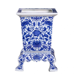 Maceta de cerámica cuadrada azul y blanca china vintage, maceta de porcelana con pies con patrón Floral/Kylin para jardinería interior - Product Image 6