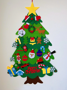 Ensemble d'arbre <span class=keywords><strong>de</strong></span> Noël en feutre éducatif à faire soi-même, arbre en feutre à suspendre au mur pour enfants avec 32 décorations <span class=keywords><strong>de</strong></span> Noël et guirlande lumineuse - Product Image 6