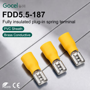 Terminali a Forcella Femmina Completamente Isolati FDD5.5-187 12 <span class=keywords><strong>10</strong></span> AWG, Connettori Rapidi per Cavi in PVC Giallo, Ottone, Certificati CE RoHS, Vendita all'Ingrosso - Product Image 1