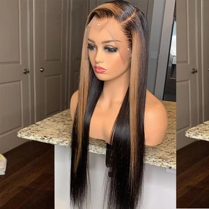 Perruque Lace Frontal Closure sans colle, pré-épilée, avec bande frontale Skunk, couleur <span class=keywords><strong>blond</strong></span> miel, <span class=keywords><strong>cheveux</strong></span> humains vierges bruts brésiliens, ultra-lisses - Product Image 3