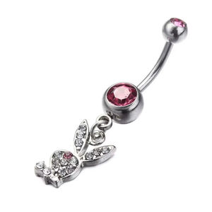 ห่วงเจาะสะดือรูปกระต่ายสีชมพูขนาดเล็กทำจากสเตนเลสสตีลใช้ทางการแพทย์ห้อยจิวเวลรี่ - Product Image 4