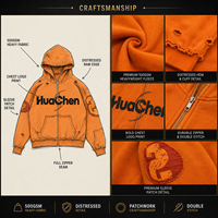 Boxy Fit Übergroßer Zip-Up Hoodie für Herren Distressed Applikation Rohe Kanten 500gsm Schwergewicht Streetwear Individuelles Private Label Hoodie