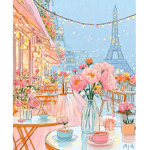 Cuadro de <span class=keywords><strong>la</strong></span> Torre Eiffel, Casa Rosa y Flores, Pintura Acrílica Moderna por Números, Hecho a Mano sobre Lienzo, 40x50cm, Ecológico para Adultos - Product Image 2