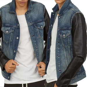 Chaqueta Vaquera <span class=keywords><strong>de</strong></span> Mezclilla <span class=keywords><strong>para</strong></span> Hombre al por Mayor, Chaqueta <span class=keywords><strong>de</strong></span> Motociclista <span class=keywords><strong>de</strong></span> Invierno Personalizada con Mangas <span class=keywords><strong>de</strong></span> <span class=keywords><strong>Cuero</strong></span> Sintético - Product Image 6