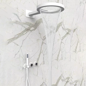 Ensemble de robinet de douche de bain rond moderne pommeau de douche thermostatique mural en laiton <span class=keywords><strong>cascade</strong></span> d'or brossé pour hôtels - Product Image 3