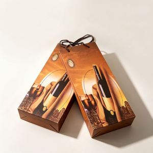 Vintage Print Single Wine <b>Bottle</b> <b>Gift</b> Paper <b>Bag</b> Reinforced Rope Handle Kraft Liquor Packaging for Holiday Dinner Party Wholesale - Product Image 3
