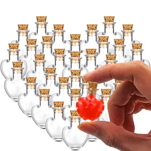 Glass Bottles Heart Shape Clear Drifting Bottles Small Wishing Bottles with Cork Stoppers Wedding Party Supplies