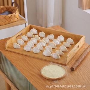 Wooden <b>Storage</b> <b>Tray</b> Rectangle With Handles For Dumplings Stackable Solid Wood Food Container Unfinished Heze Shandong - Product Image 1