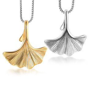 Ginkgo Leaf <b>Titanium</b> Steel Pendant Gold Plated Necklace Fashionable Sweater <b>Chain</b> Unisex Gift SP743 - Product Image 1