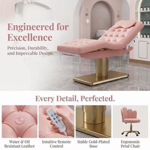 Lit de Beauté Électrique de Luxe avec Chaise Pétale Rose Capitonnée, Base Dorée, Table de Traitement Médical Intelligente pour Spa, Mobilier de Salon - Product Image 1
