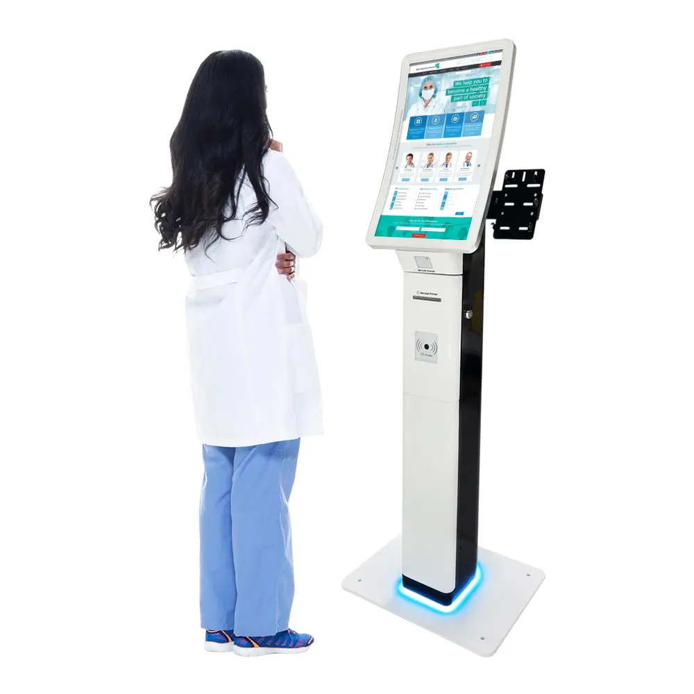 רצפת מכירה חמה עומדת 23.6 32 אינץ 'עצמי pos בעל nfc קורא קוד סורק kiosk לוח pc עבור בית חולים