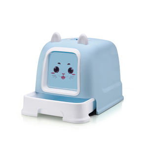 Bac à litière pour chat entièrement fermé, super spacieux, avec couvercle, rose et bleu, en plastique - Product Image 2