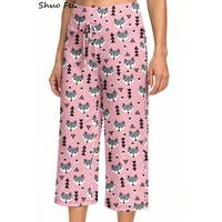 Pantalon large court ultra doux pour femme, rose vif, imprimé géométrique renard, taille haute, effet ventre plat, pour yoga, détente et usage quotidien