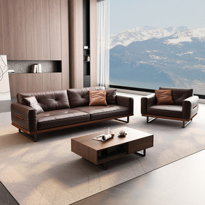 Conjunto de Sofá de Oficina de Tres Plazas de Cuero Estilo Italiano con Mesa de Centro para Áreas de Recepción, Reuniones, Conferencias para Propietarios de Negocios - Product Image 3