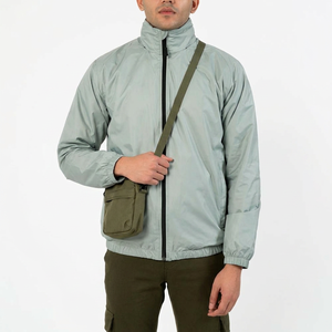 Men's Light Gray Hooded Windbreaker Jacket Windproof Zipper Closure Casual Autumn Wear Regular Fit Polyester/Nylon Material High - Product Image 1