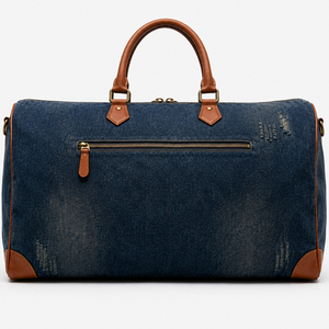 Sac de voyage en denim bleu délavé personnalisé, grande capacité, élégant, imperméable, décontracté, sac de voyage de nuit avec fermeture éclair pour les voyages de week-end - Product Image 5
