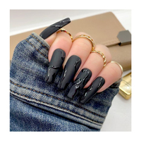 Faux Ongles en forme de cercueil noir, pointe française, couverture complète, haut Abs, mode luxe, brillant, à presser