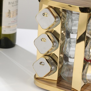 Portaspezie Girevole da Cucina con Bottiglie in <span class=keywords><strong>Vetro</strong></span> per Alimenti, Barattoli Dorati e Argentati per <span class=keywords><strong>Spezie</strong></span>, Supporto in Acciaio Inossidabile - Product Image 4
