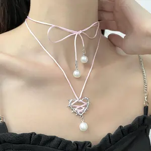 Instagram süße coole Dornenliebe gewickelt Band Perlenanhänger Halskette neue europäische und amerikanische Mode Halskette