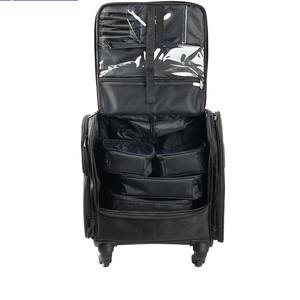 Valise de maquillage Qihui, grande capacité, tissu Oxford, fermeture éclair, noire, organiseur de cosmétiques professionnel avec extension - Product Image 2