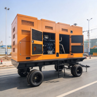 Générateur diesel insonorisé monté sur remorque, faible bruit, cabine fermée pour chantier extérieur, alimentation de secours