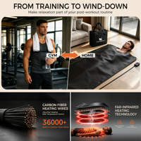 Couverture de sauna en fibre de carbone KONBEST à faible EMF, 14 couches, rétention de chaleur, pliable, portable, avec minuterie pour usage domestique après l'entraînement