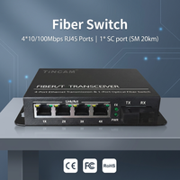 Commutateur Ethernet TiNCAM 4 ports 10/100M SM à fibre optique simple SC 1310nm, convertisseur émetteur-récepteur fibre optique simplex 20km, commutateurs réseau