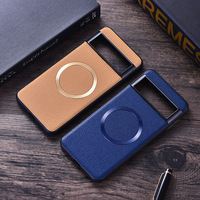 Étui de téléphone magnétique en cuir PU motif litchi motif CD métallique pour Google Pixel 9 PRO XL 8A 7 6 PRO Étui de téléphone de luxe
