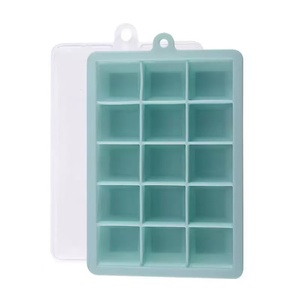 Bandeja de silicona para cubitos de hielo de 15 cavidades con tapa, molde cuadrado grande para hielo para congelador, sin BPA, fabricado en China - Product Image 3