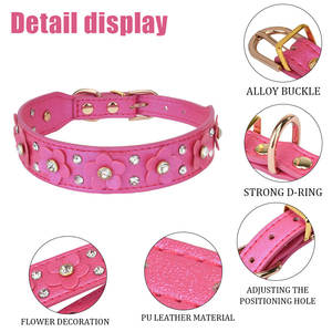 <span class=keywords><strong>Collar</strong></span> de Perro Personalizado con Flores de Estrás, Ajustable, con Dibujos Animados, Múltiples Opciones de Color, Cuero PU Duradero, Moda para Mascotas - Product Image 6