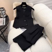 Ensemble de pantalon pour femme, vêtements pour femme, veste à boutons asymétriques et pantalon large à taille haute, décontracté pour le bureau