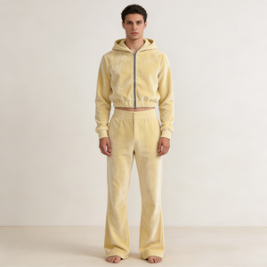 Tute da <span class=keywords><strong>uomo</strong></span> in <span class=keywords><strong>velluto</strong></span> personalizzate, vestibilità rilassata, set 2 pezzi: felpa corta con zip e <span class=keywords><strong>pantaloni</strong></span> della tuta <span class=keywords><strong>a</strong></span> gamba svasata, stile casual streetwear - Product Image 2