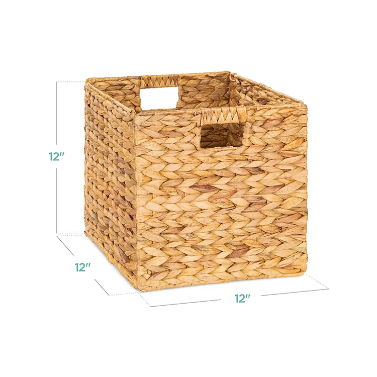 Collapsible Rectangular Storage Bin Woven Big Organizer Clothes Toy Folding Water hyac Rope Storage Basket With Leather Handles