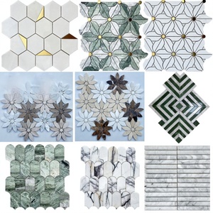 Carreaux mosaïques en parquet à motifs plumes dorées, style moderne, en pierre verte et marbre, pour murs <span class=keywords><strong>de</strong></span> villas, appartements, hôtels, cuisines et salles <span class=keywords><strong>de</strong></span> <span class=keywords><strong>bain</strong></span>, épaisseur 7 mm - Product Image 3