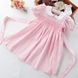 3-7 years summer wholesale pink baby girls smocked dresses hand made children clothing kids clothing cotton boutiques