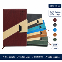 Carnet à couverture rigide en cuir végétalien effet bois avec logo personnalisé, 100 feuilles, organisateur/agenda, vente en gros, A5, OEM, bande diagonale, motif diamant