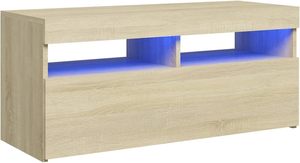 Meuble TV à lumière LED en chêne 90x35x40cm Table de télévision basse pour centre de divertissement <span class=keywords><strong>Buffet</strong></span> pour intérieur de maison Plan d'affaires - Product Image 2