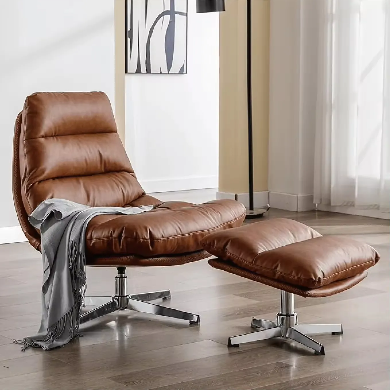 Sans Hot Sale Brown Swivel Chaise Lounge Fabric Leisure Relaxing Chair