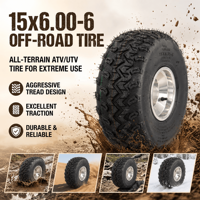 Juego de Ruedas de Goma 15x6.00-6 con Llanta, Neumáticos Todoterreno Resistentes al Desgaste para Carrito de Golf y UTV