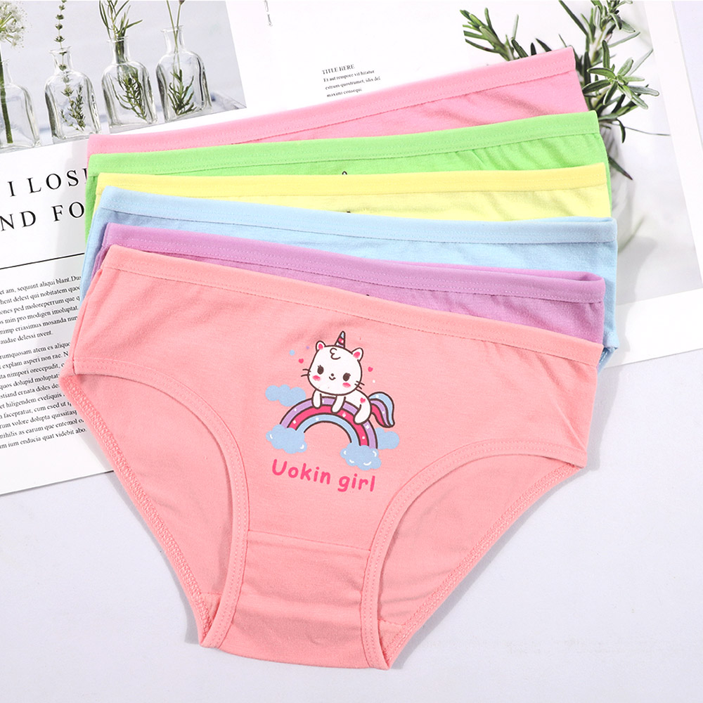 100% Cotton Chất Lượng Cao Tóm Tắt Dễ Thương Phim Hoạt Hình Trẻ Em Đồ Lót Cotton 4-10 Năm Cô Gái Nhỏ Tóm Tắt Quần Lót Uokin 5105