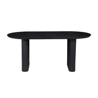 Table à manger ovale cannelée noire en gros d'usine, table à manger moderne en bois massif texturé ondulé pour la maison, l'hôtel, le restaurant, la cuisine