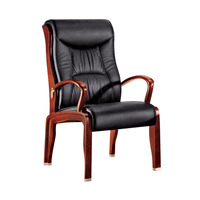 Chaise d'invité de réunion en bois massif classique avec coussin en cuir noir durable Chaises de visiteur de bureau durables pour chaises de bureau en bois
