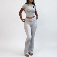 Unisex 2-delige vintage geborduurde effen set met lange mouwen, regular fit, wijde broekspijpen, op maat gemaakte trainingspak, zacht en ontspannend